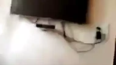 Small boobs girlfriend gives blowjob and sucks balls