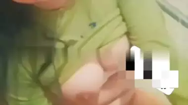 Standing fingering in nude by busty Indian girlfriend