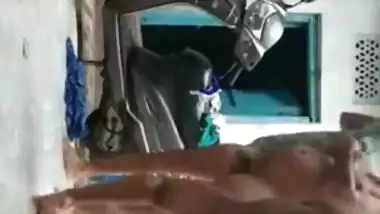 Desi couple thinks outdoor XXX shower won't hurt before sex